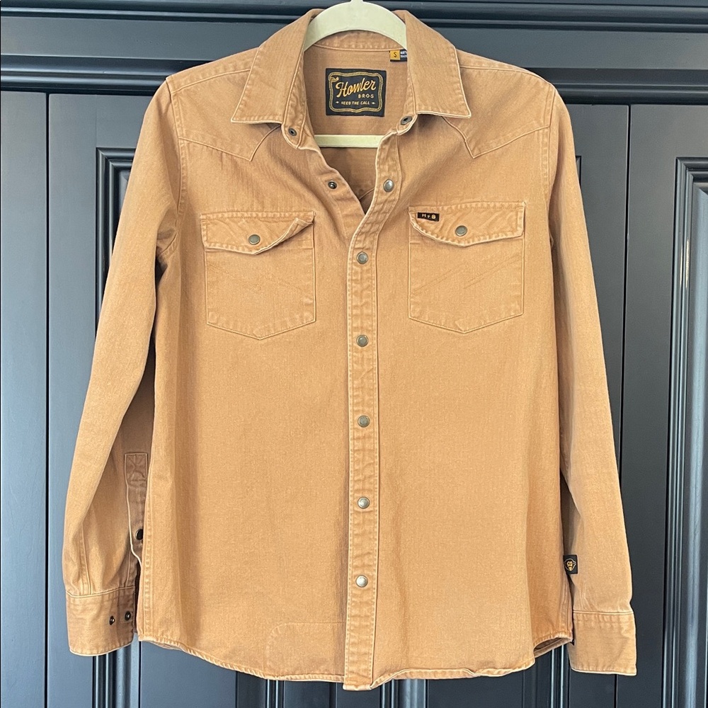 Howler Bros Size Small Tan Denim Snap-Front Western Shirt